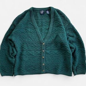 Vintage GAP Dark Green Chunky Knit Cardigan Sweater S
